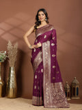 Purple Zari Booti Art Silk Saree