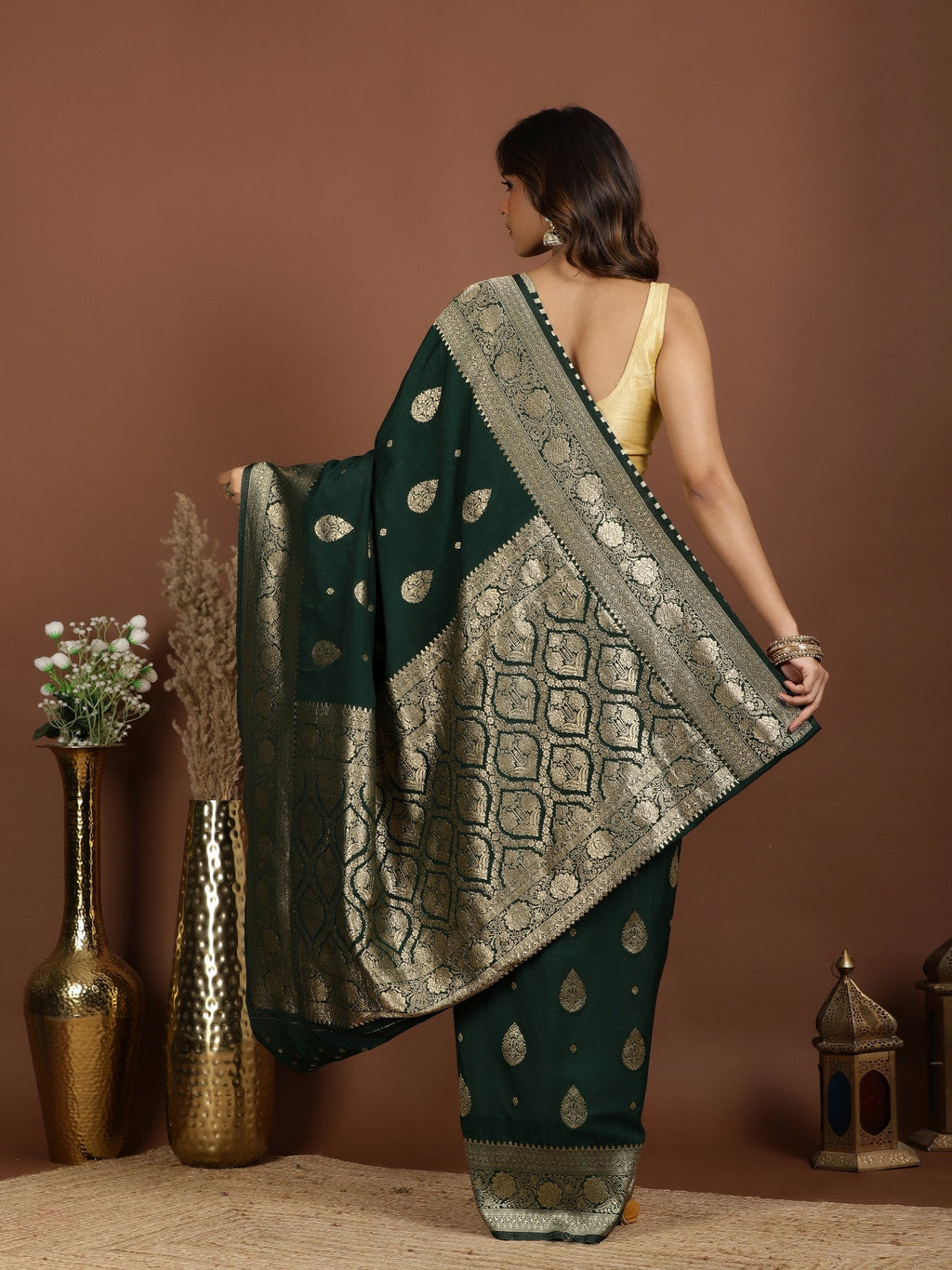 Rama Green Zari Booti Art Silk Saree