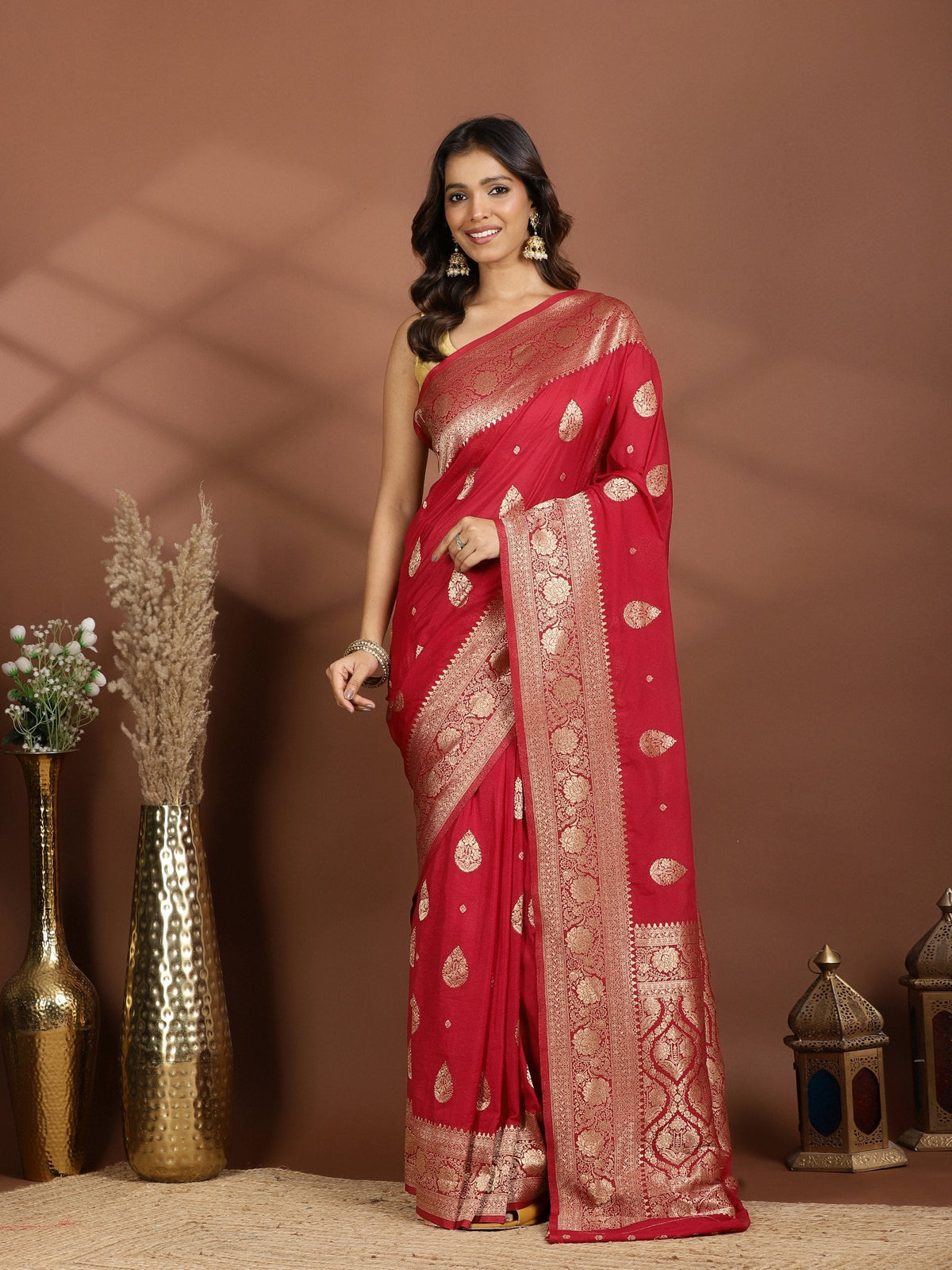 Rani Zari Booti Art Silk Saree