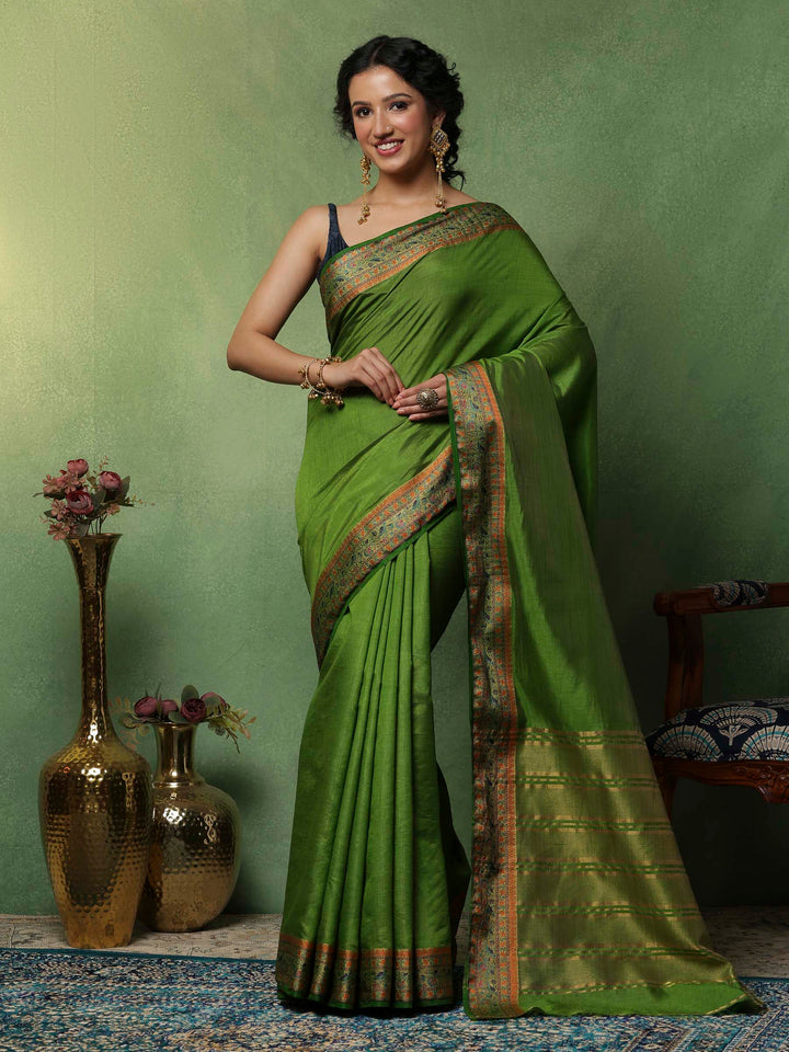 Green Woven Design Art Silk Saree