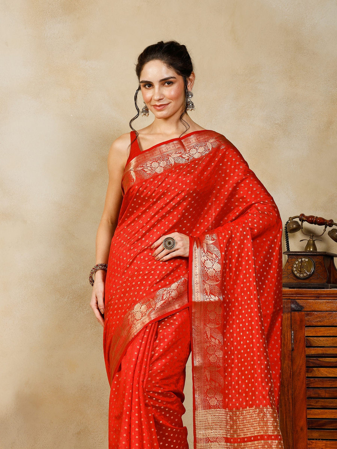 Rust Woven Design Art Silk Saree