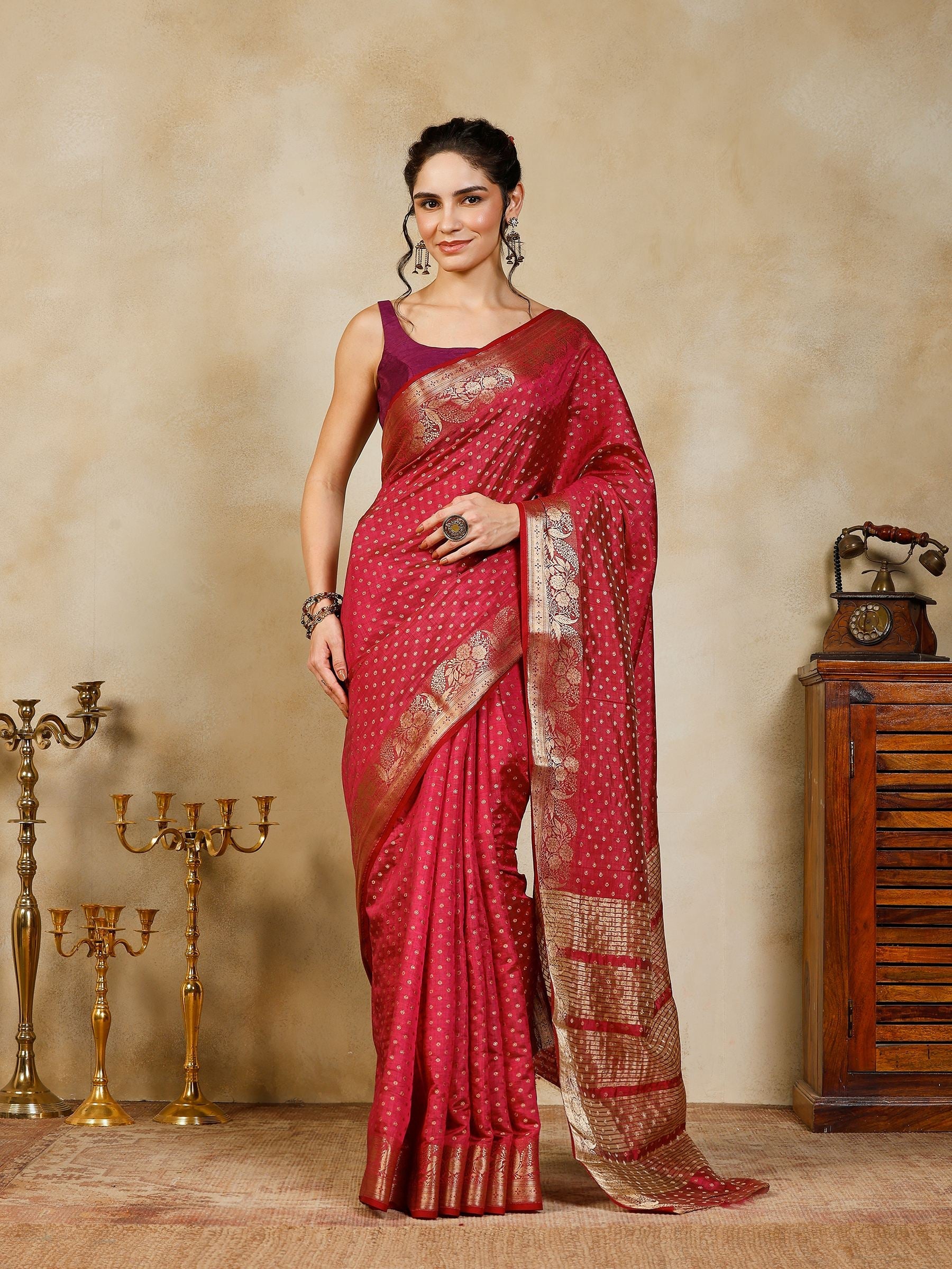 Wine Woven Design Art Silk Saree
