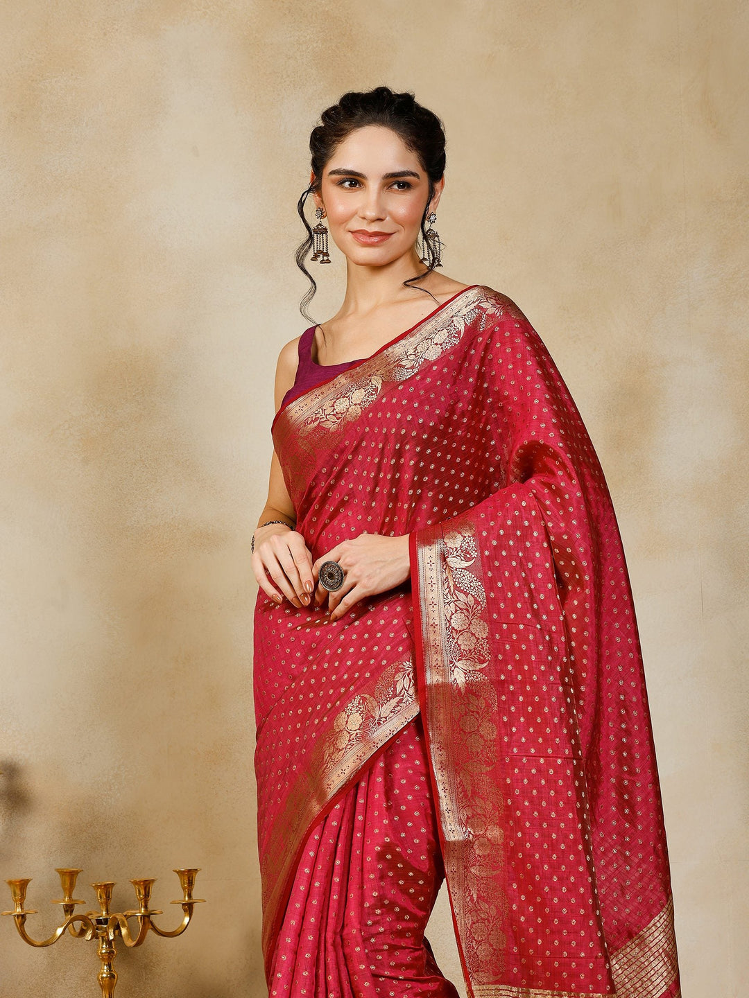 Wine Woven Design Art Silk Saree