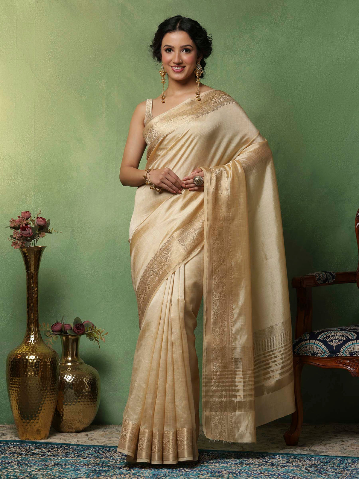 Beige Woven Design Art Silk Saree