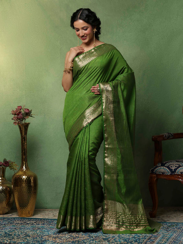 Green Woven Design Art Silk Saree