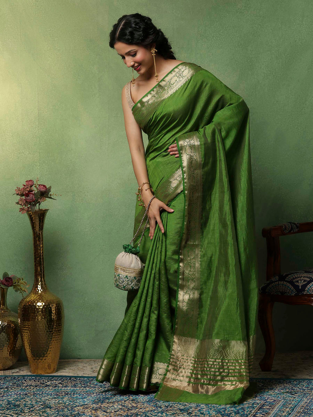 Green Woven Design Art Silk Saree
