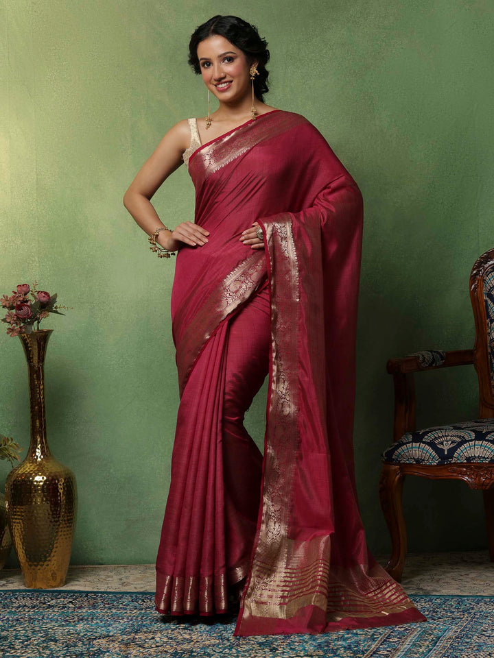 Wine Woven Design Art Silk Saree