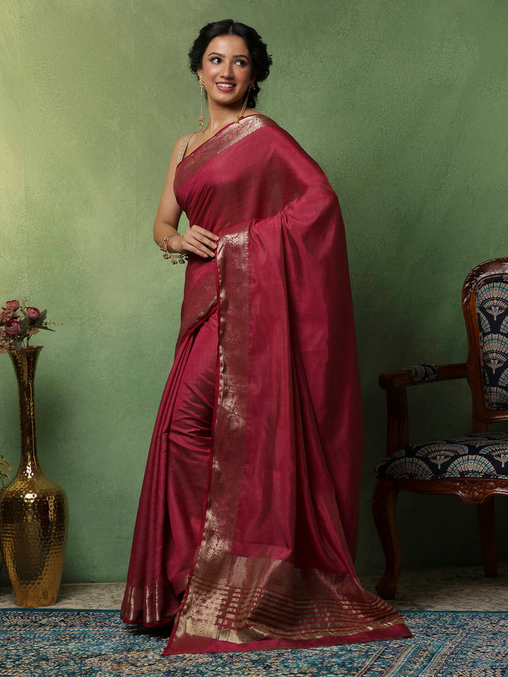 Wine Woven Design Art Silk Saree