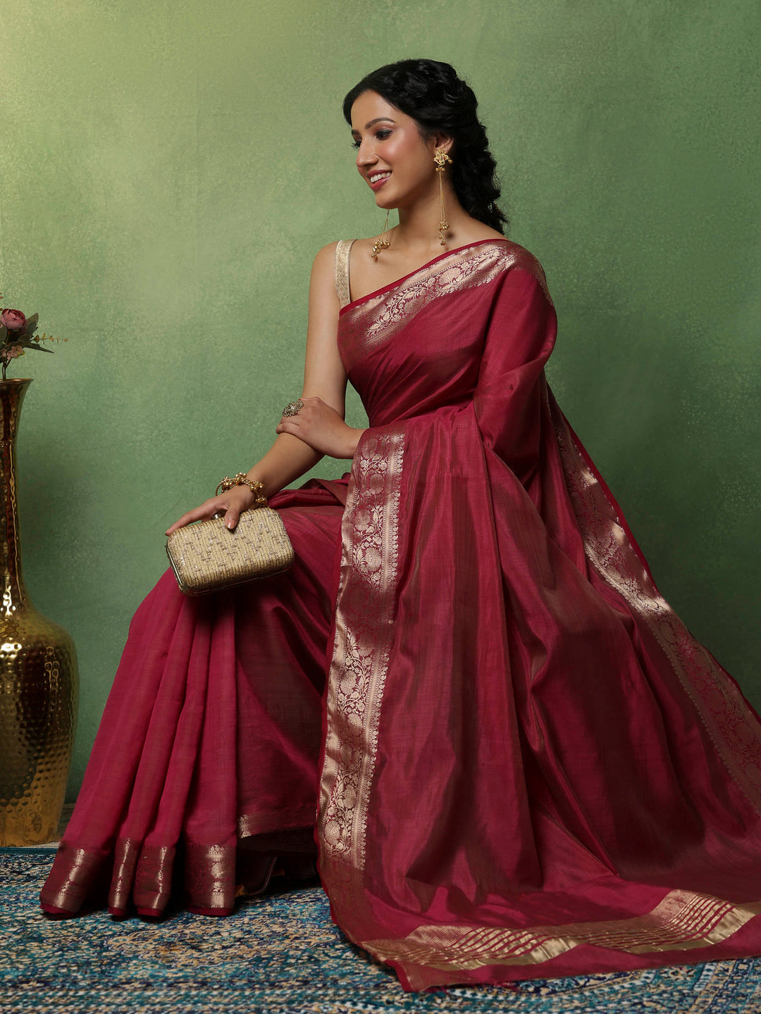 Wine Woven Design Art Silk Saree