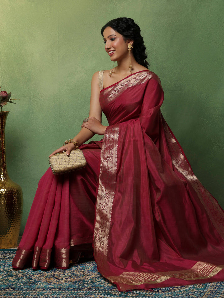 Wine Woven Design Art Silk Saree