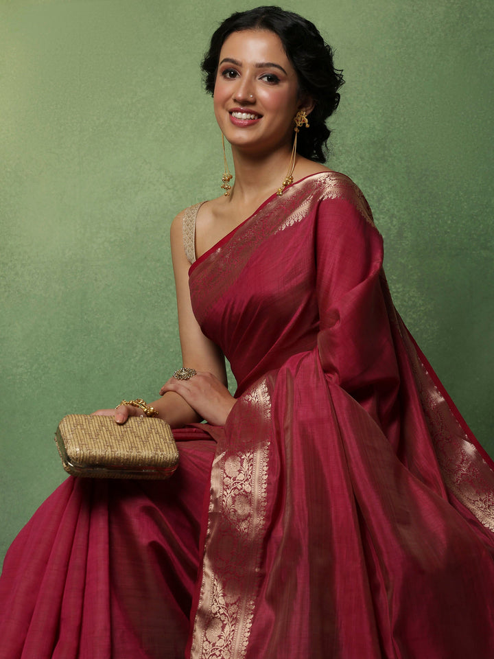 Wine Woven Design Art Silk Saree