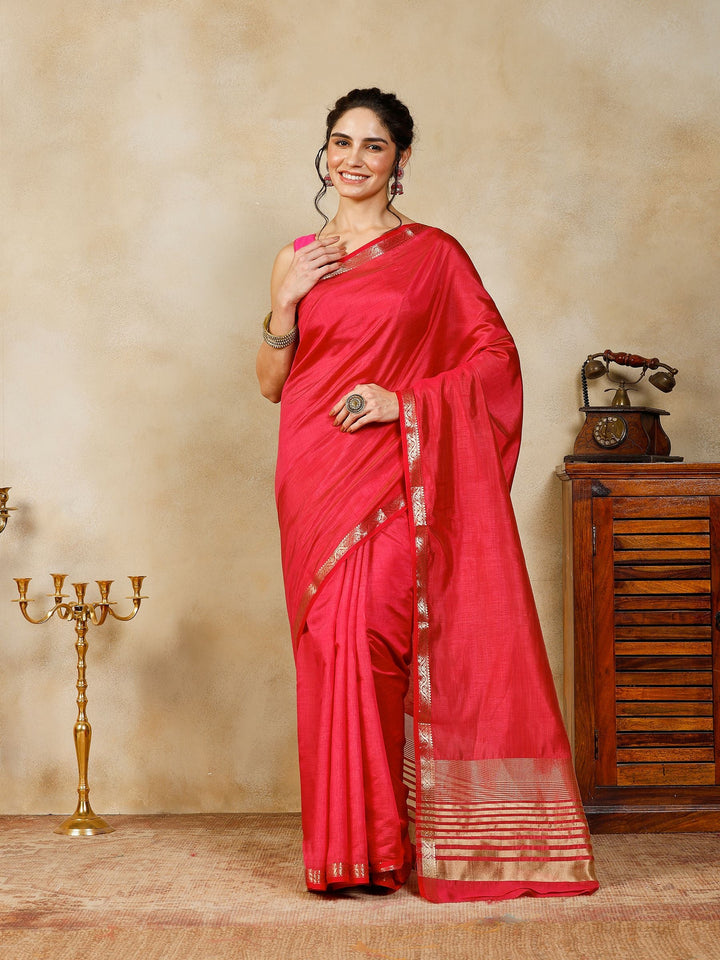 Hot Pink Woven Design Art Silk Saree