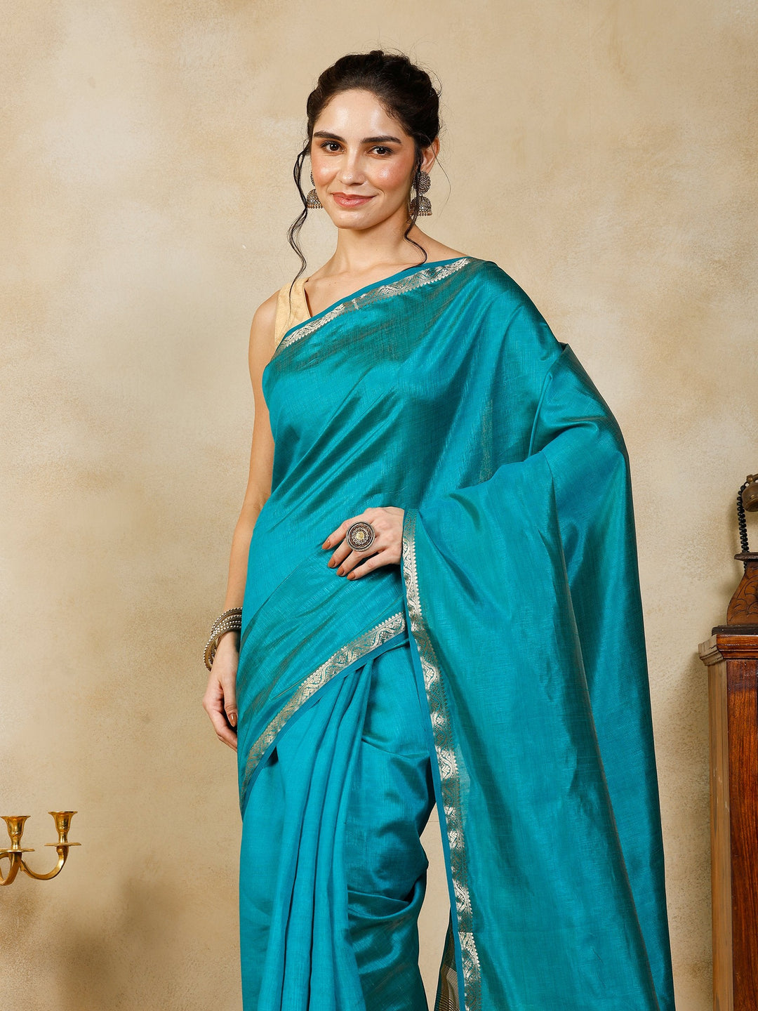 Lake Blue Woven Design Art Silk Saree