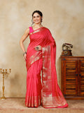 Hot Pink Woven Design Art Silk Saree