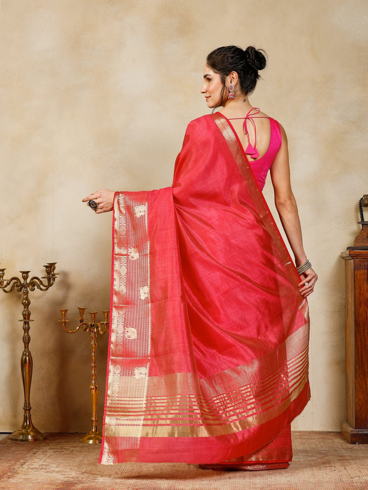 Hot Pink Woven Design Art Silk Saree