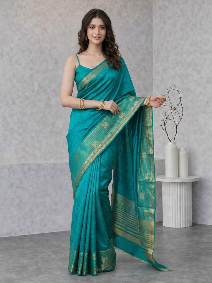 Lake Blue Woven Design Art Silk Saree