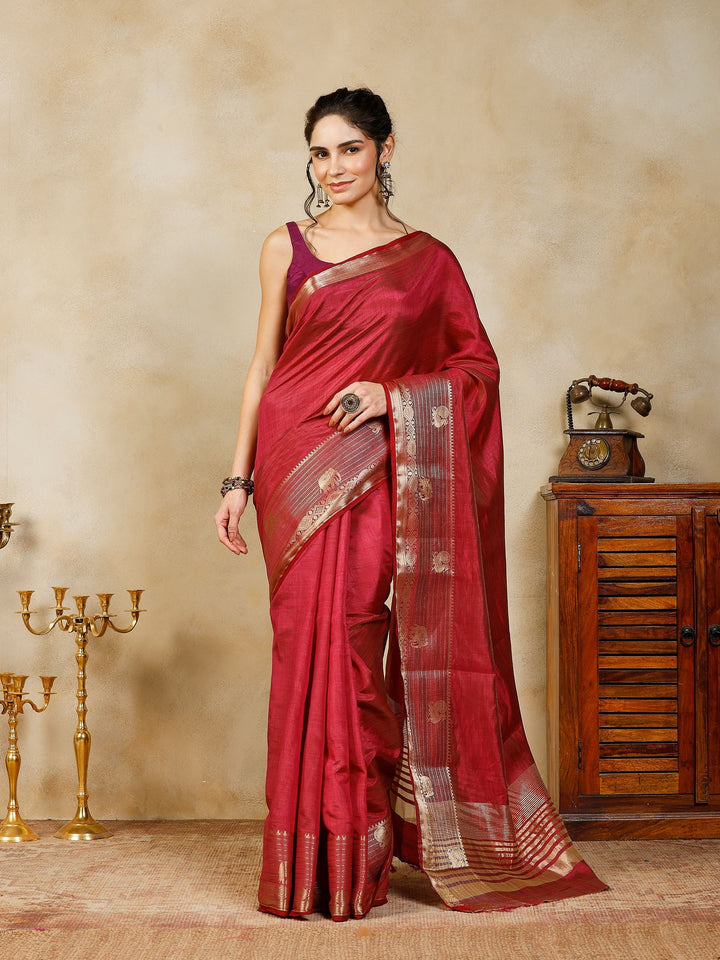 Wine Woven Design Art Silk Saree