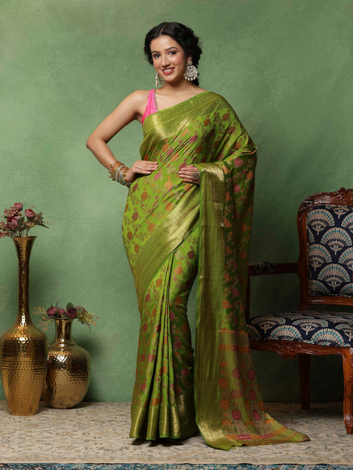 Green Woven Design Art Silk Saree