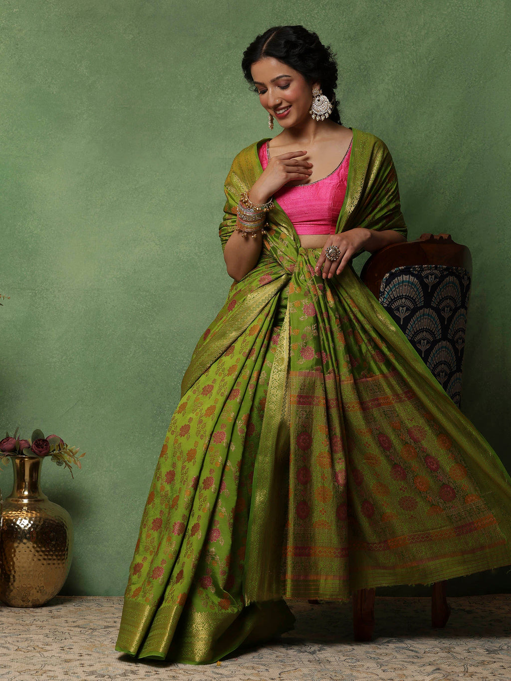 Green Woven Design Art Silk Saree