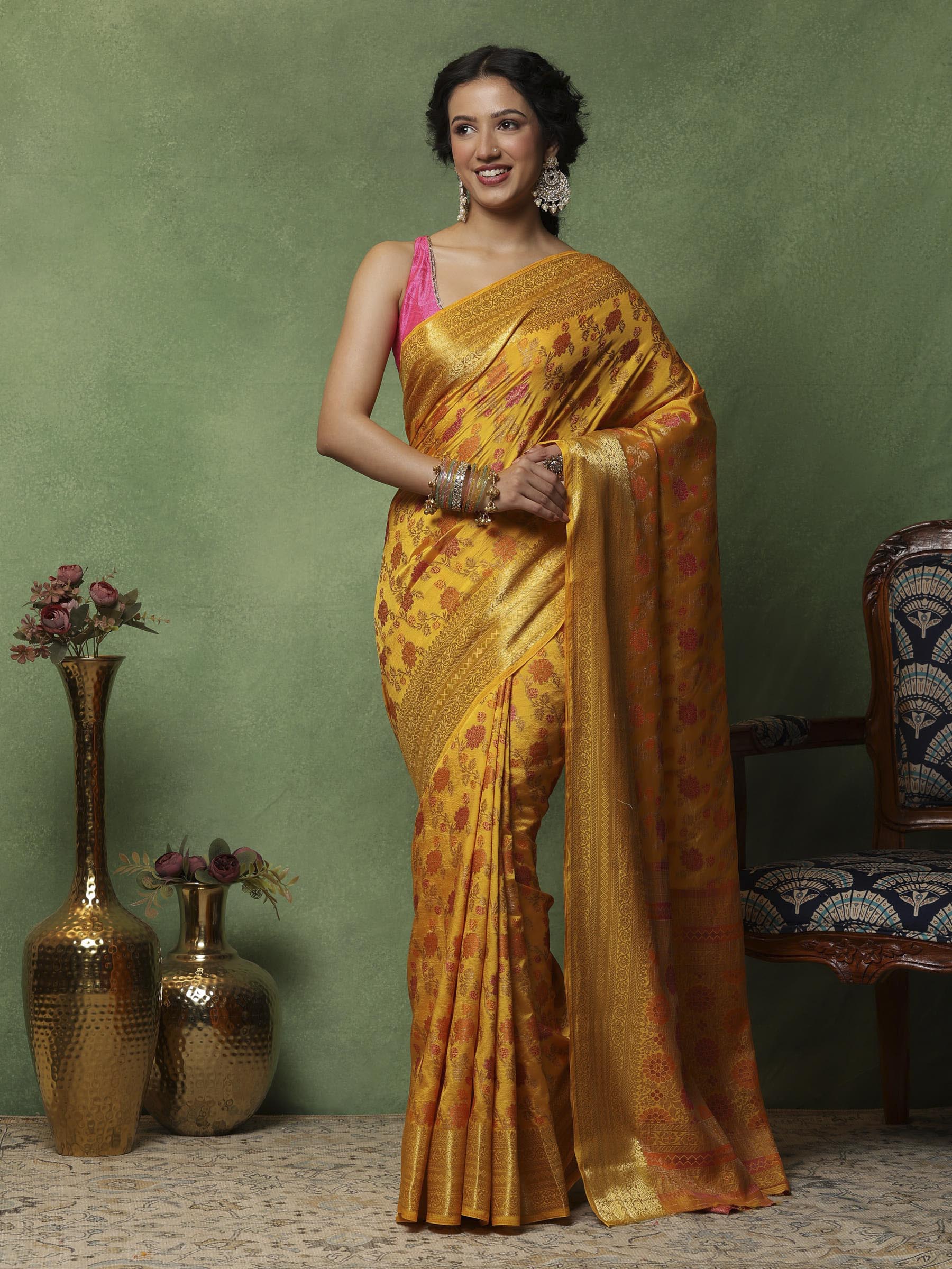 Mustard Woven Design Art Silk Saree