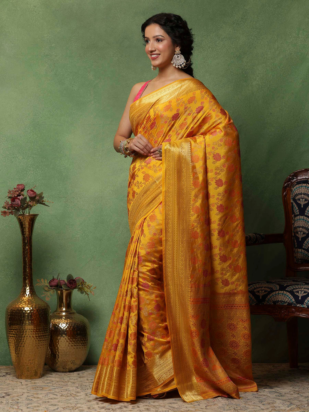 Mustard Woven Design Art Silk Saree