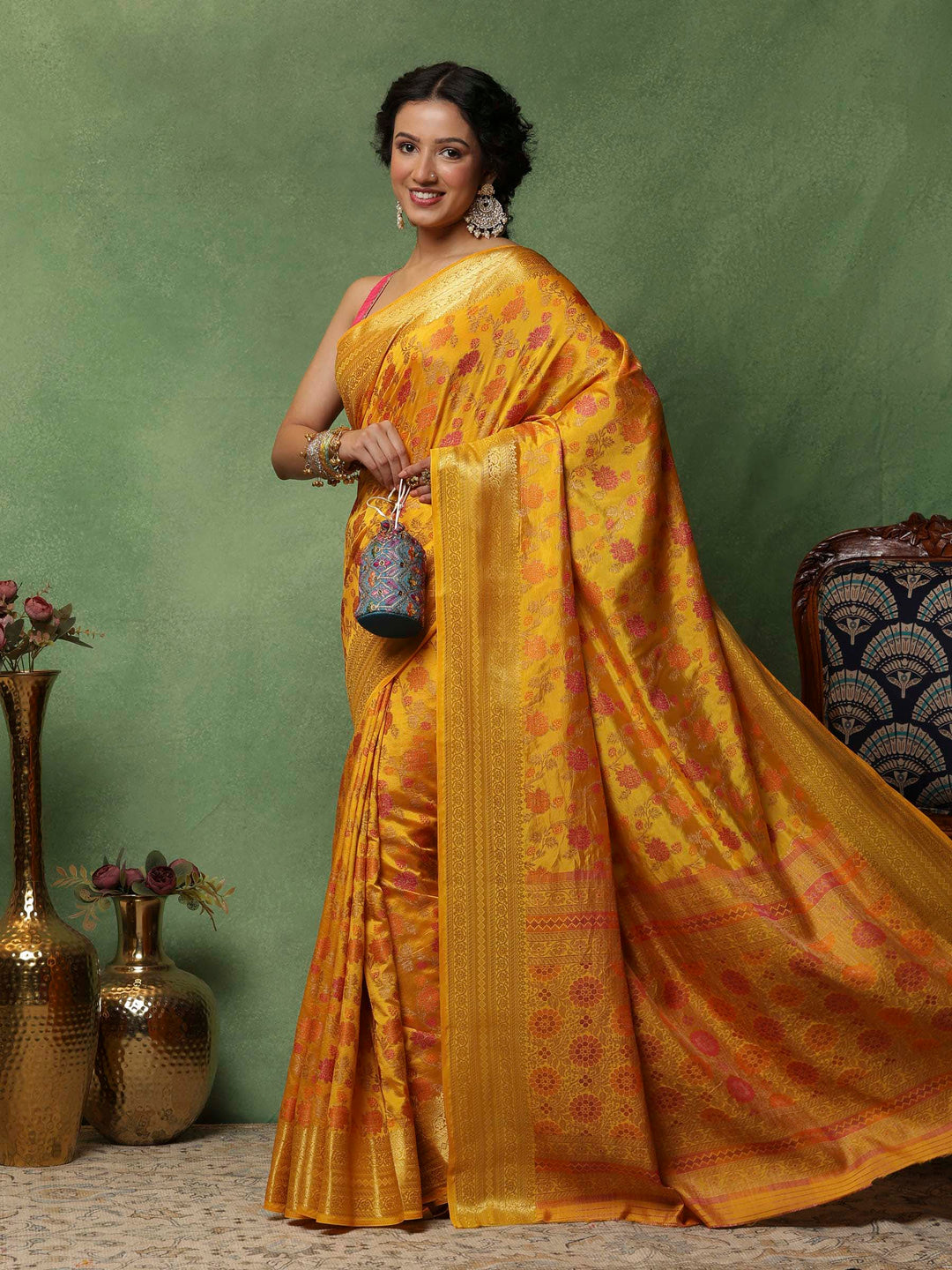 Mustard Woven Design Art Silk Saree