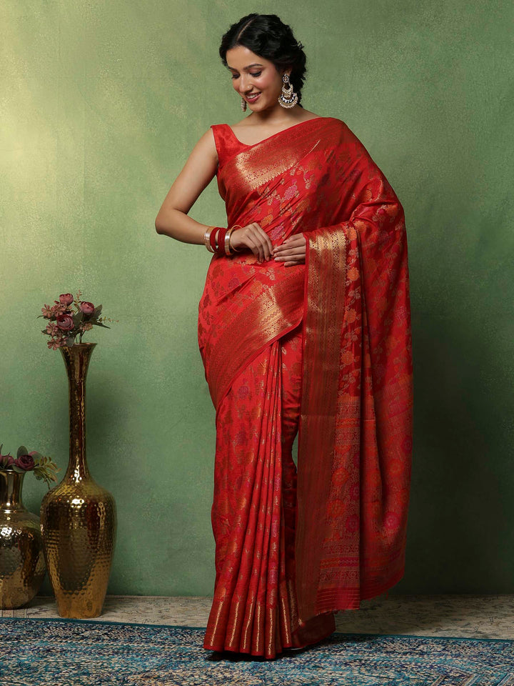 Red Woven Design Art Silk Saree