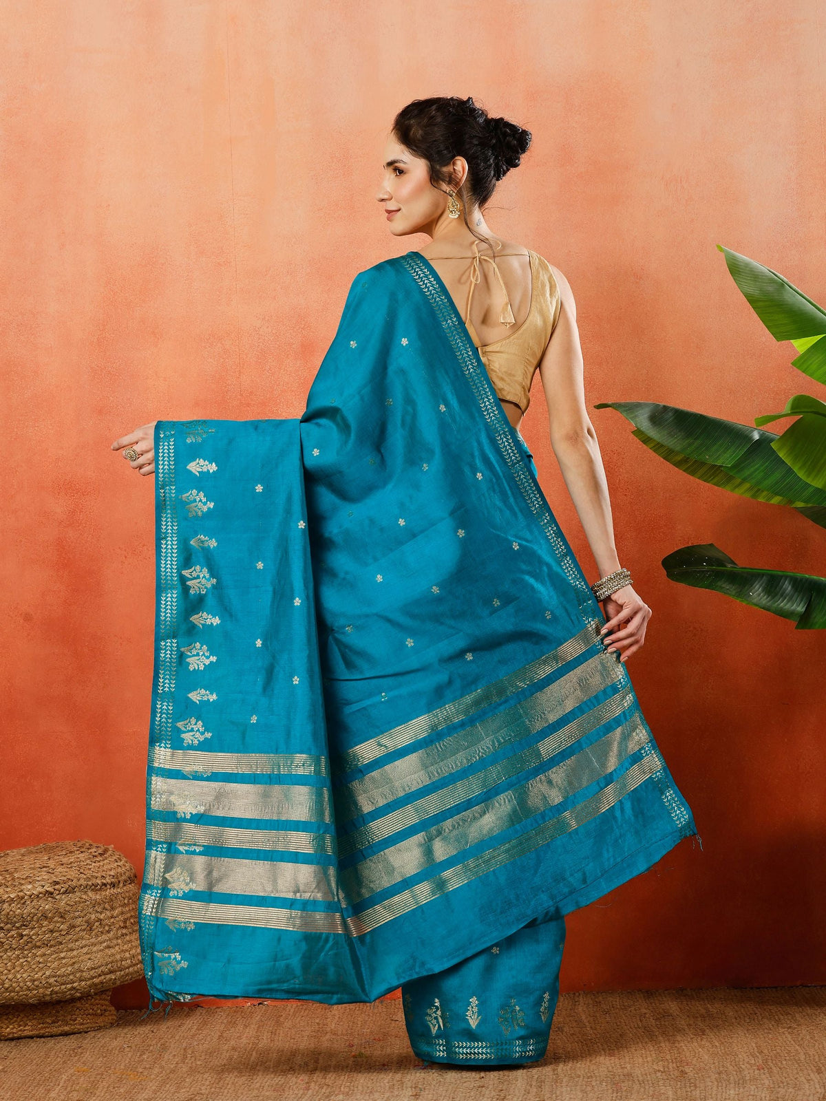 Firozee Zari Booti Art Silk Saree