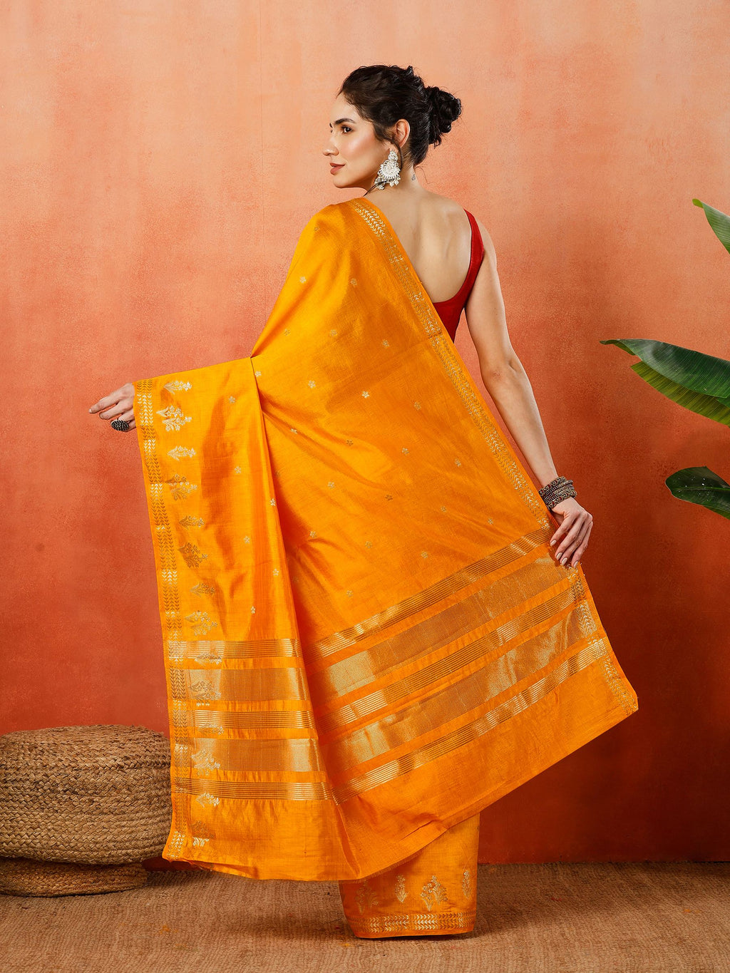 Mustard Zari Booti Art Silk Saree