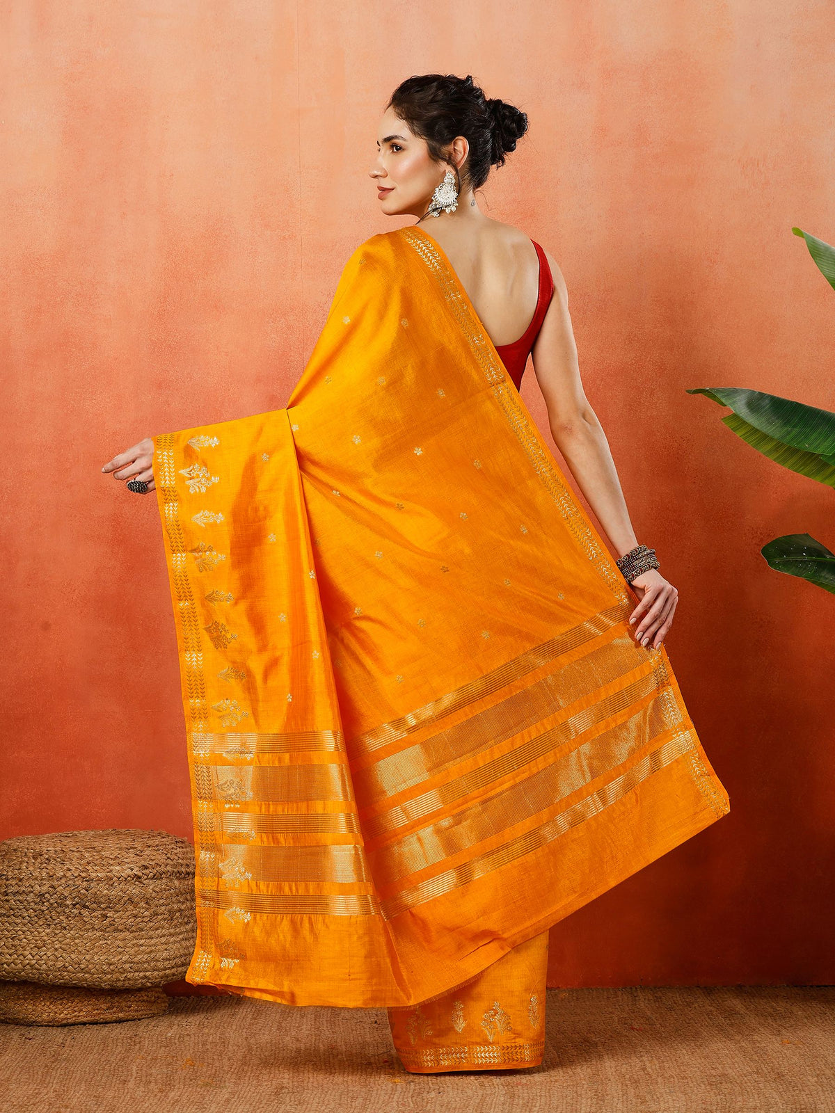Mustard Zari Booti Art Silk Saree