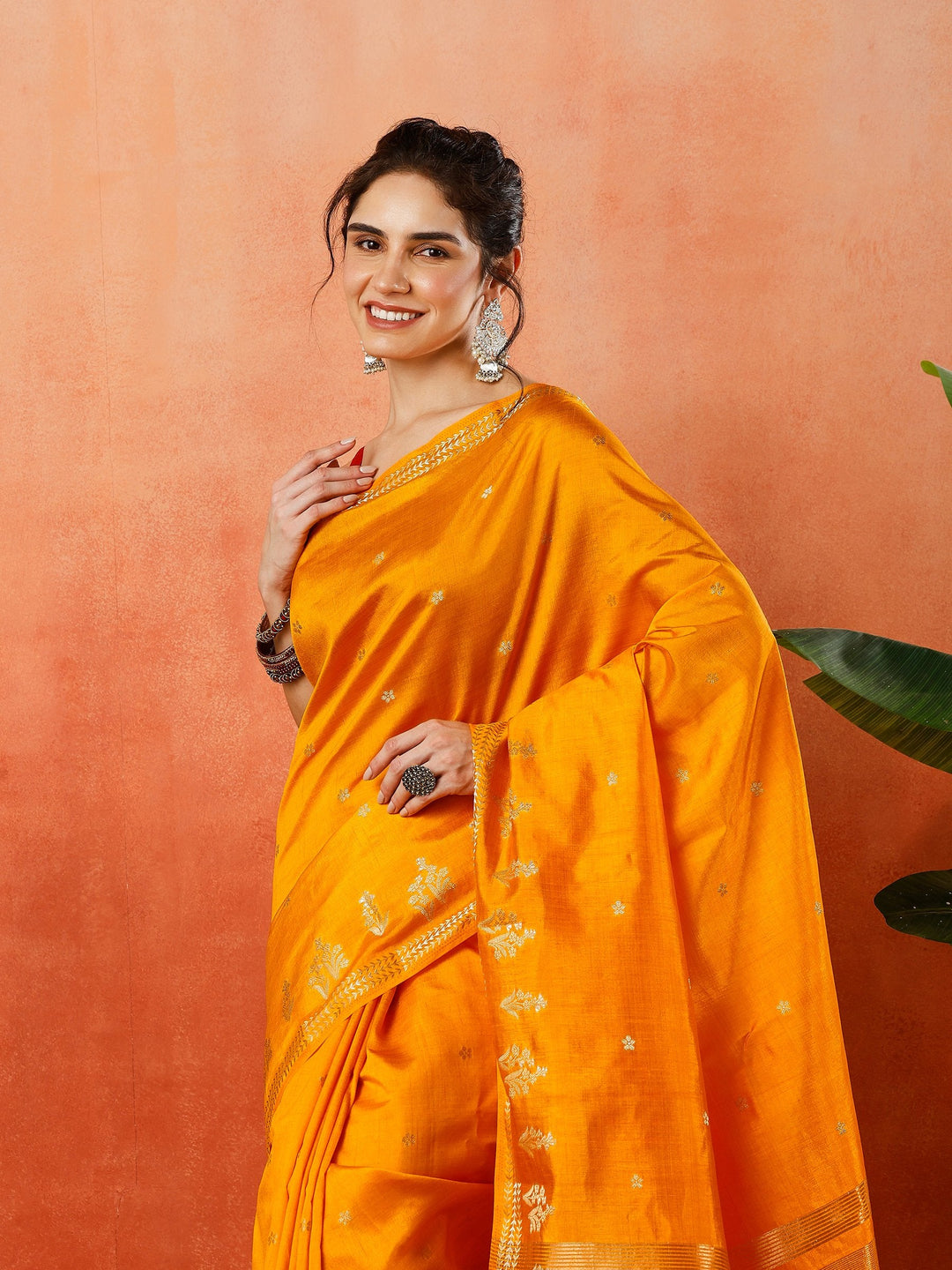 Mustard Zari Booti Art Silk Saree