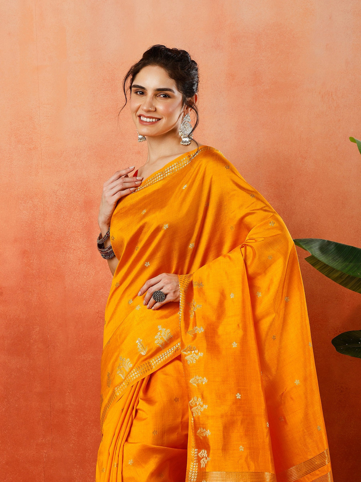 Mustard Zari Booti Art Silk Saree