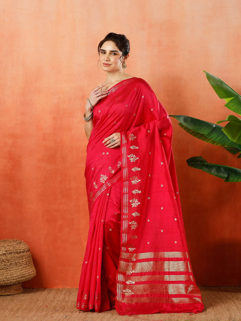 Rani Zari Booti Art Silk Saree
