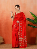 Red Zari Booti Art Silk Saree