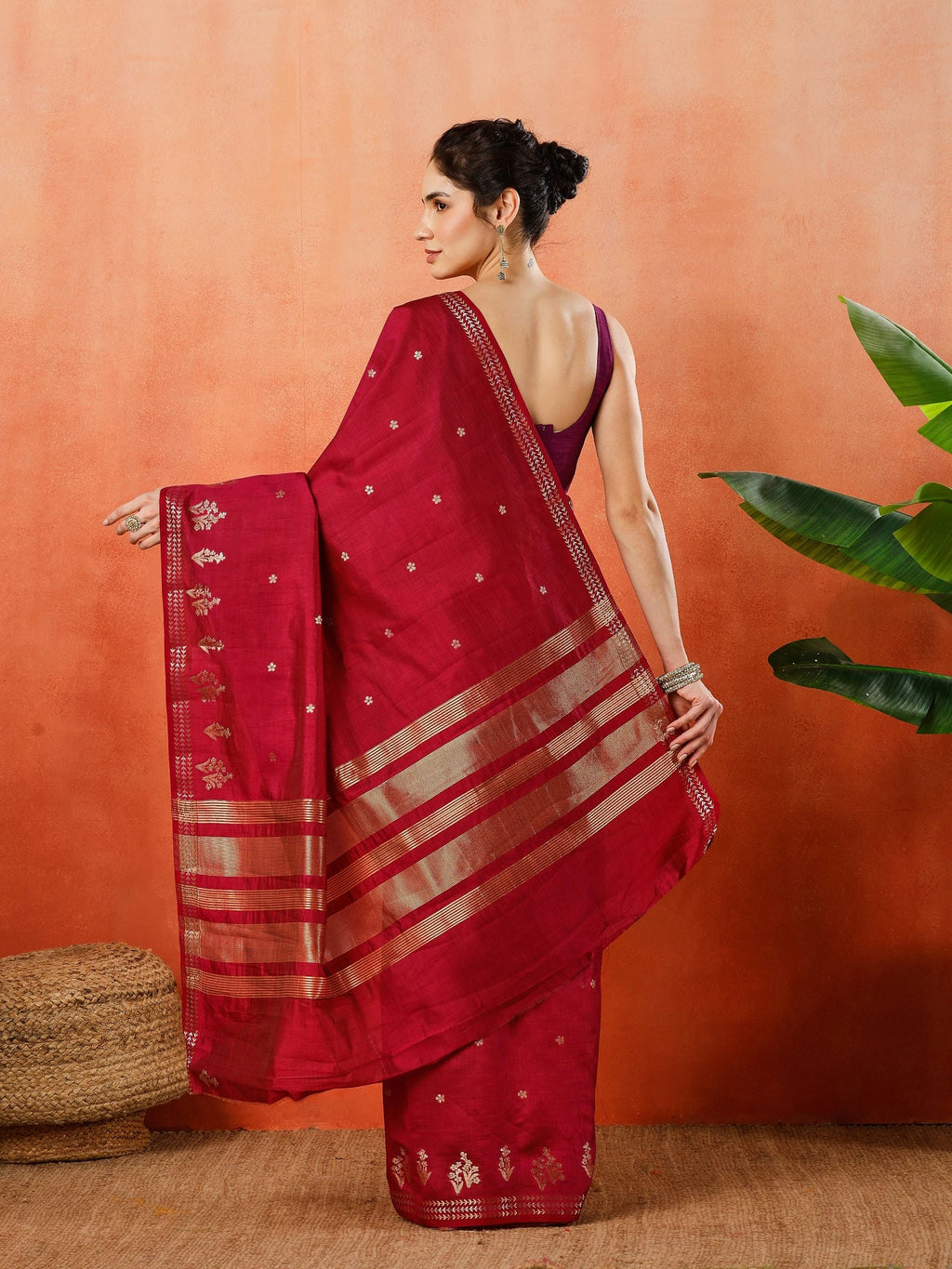 Wine Zari Booti Art Silk Saree