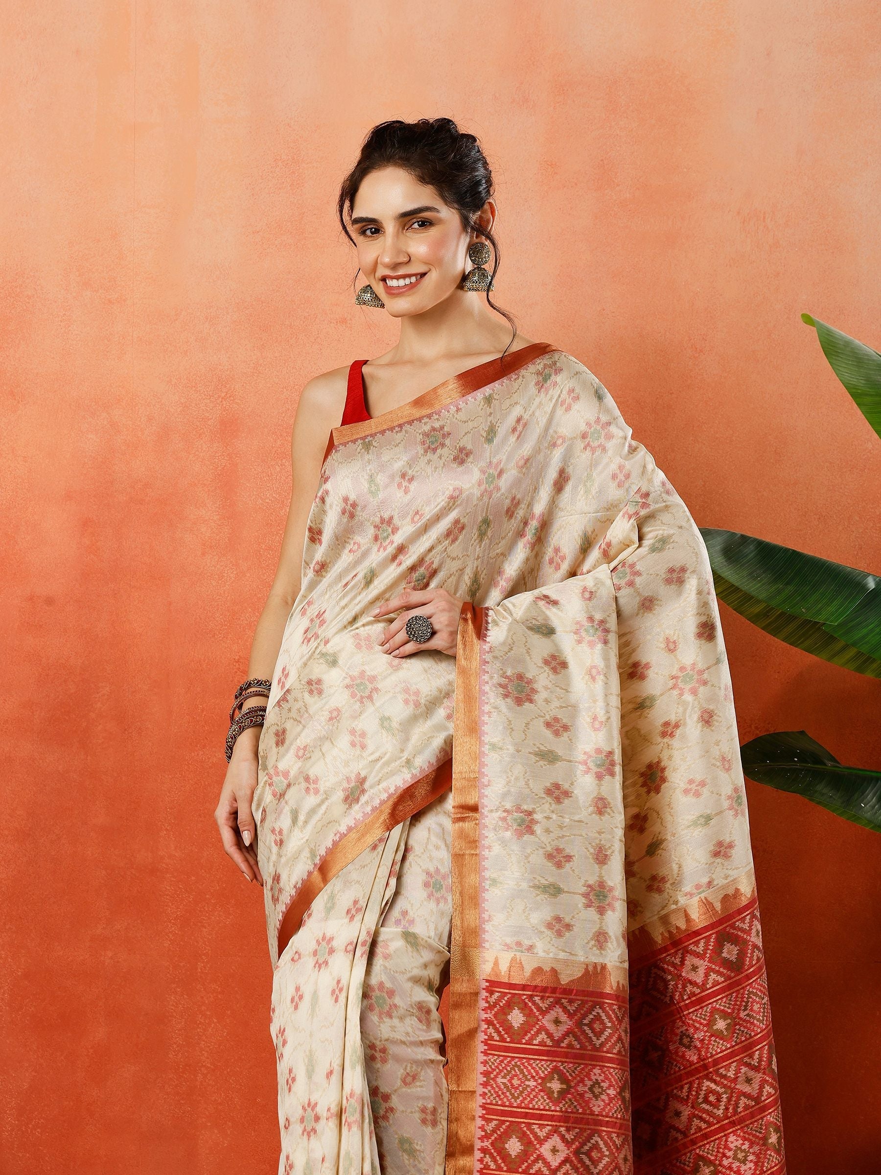 Cream Zari Jaal Tussar Saree