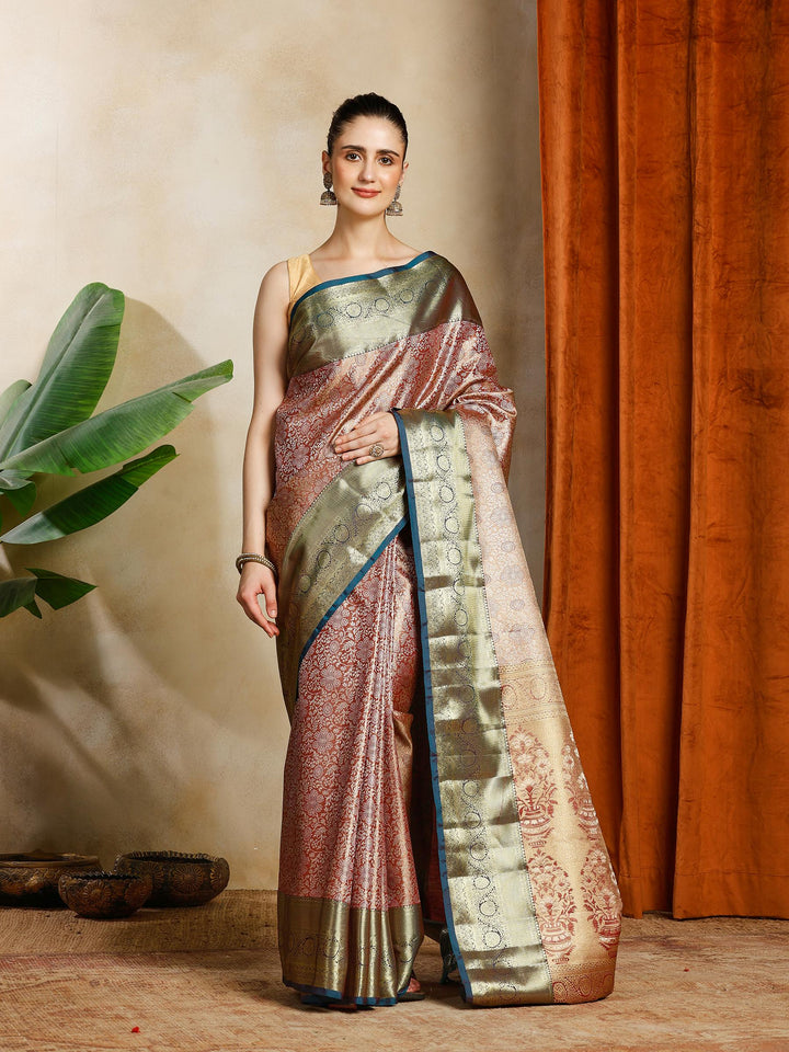 Brown Kalamkari Woven Design Art Silk Saree