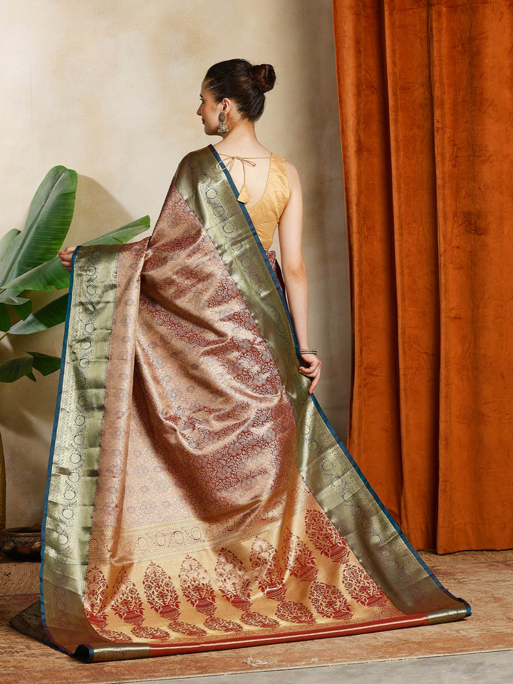 Brown Kalamkari Woven Design Art Silk Saree