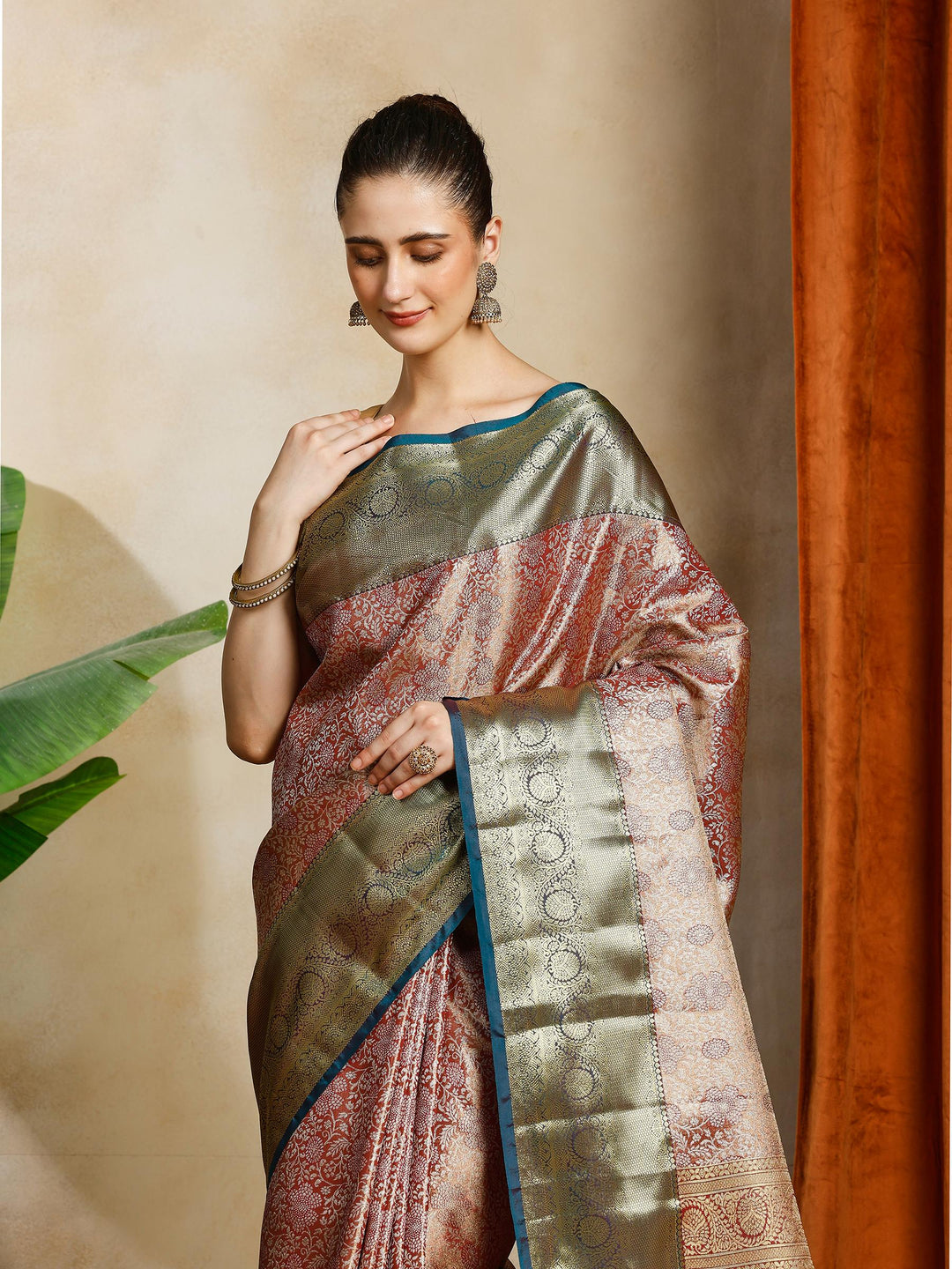 Brown Kalamkari Woven Design Art Silk Saree
