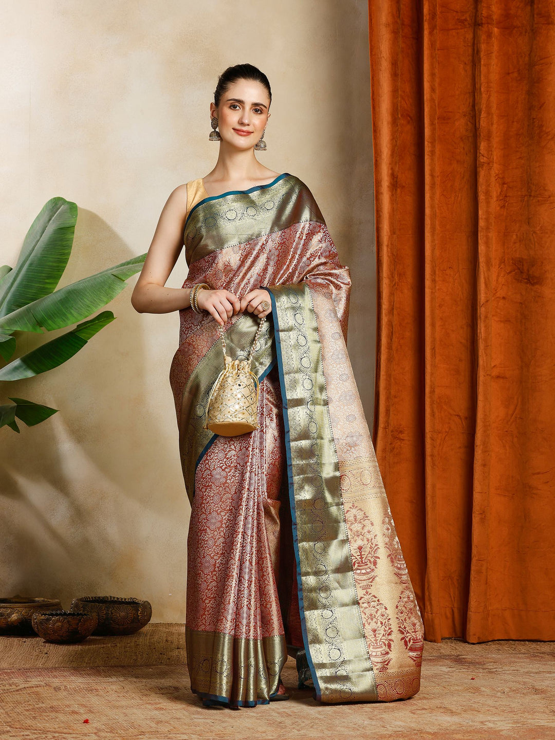Brown Kalamkari Woven Design Art Silk Saree
