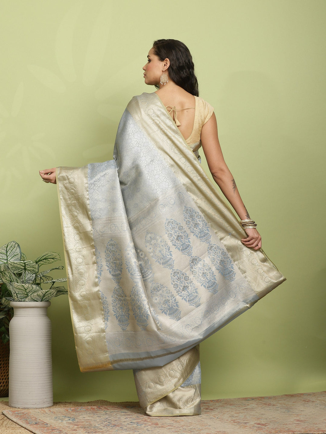 Grey Woven Design Art Silk Saree