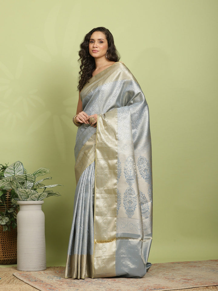 Grey Woven Design Art Silk Saree