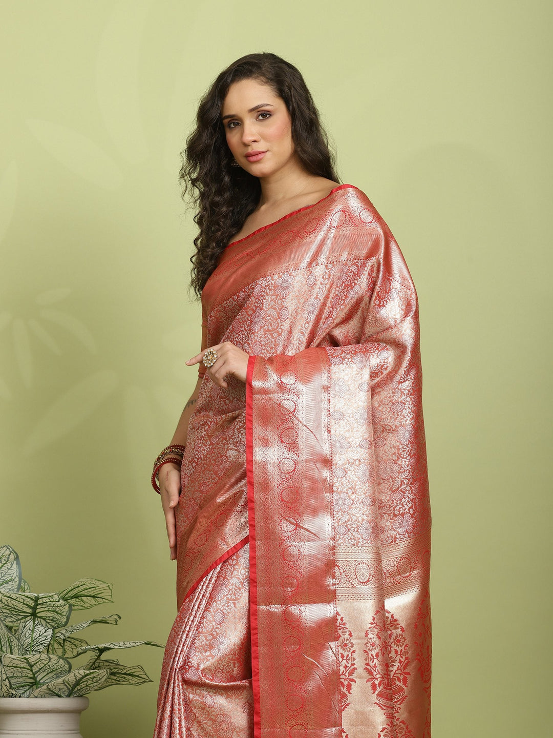 Rust Woven Design Art Silk Saree