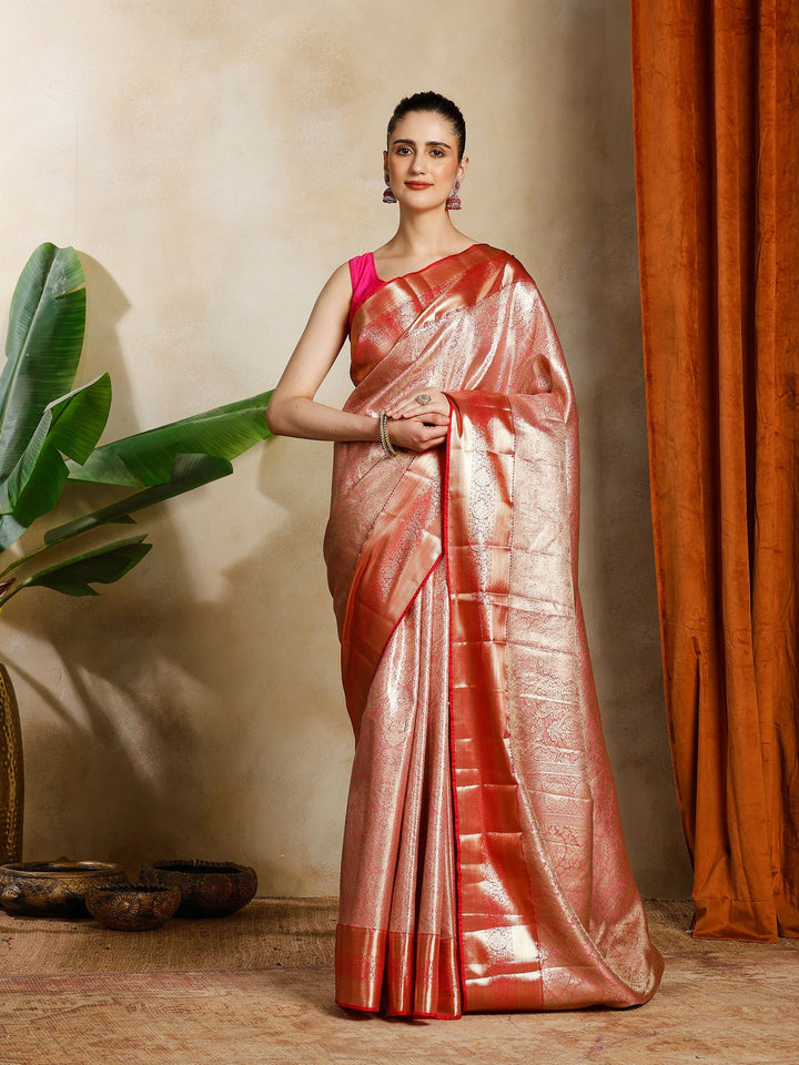 Pink Kalamkari Woven Design Art Silk Saree