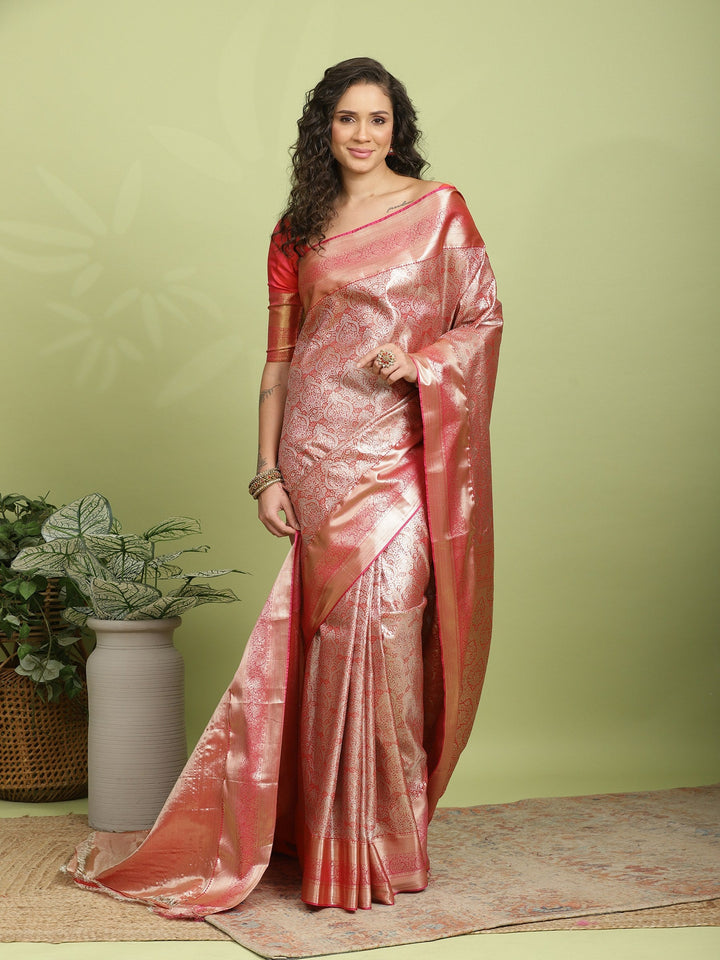 Rust Woven Design Art Silk Saree