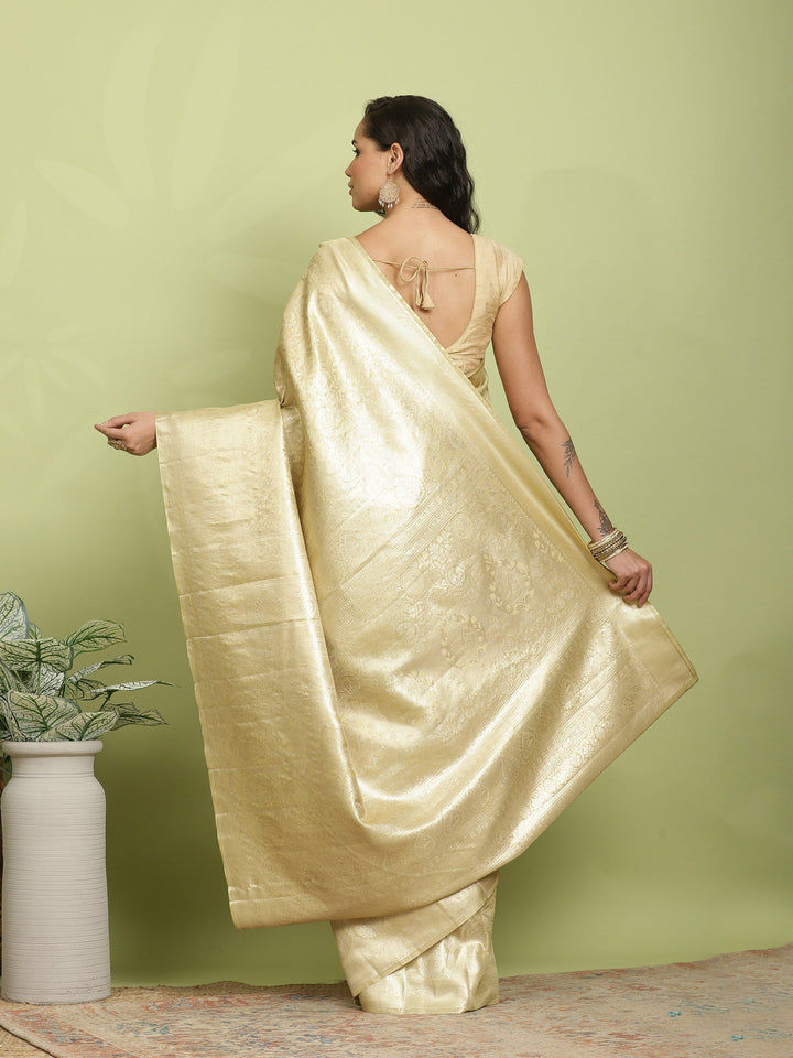 Golden Beige Woven Design Art Silk Saree
