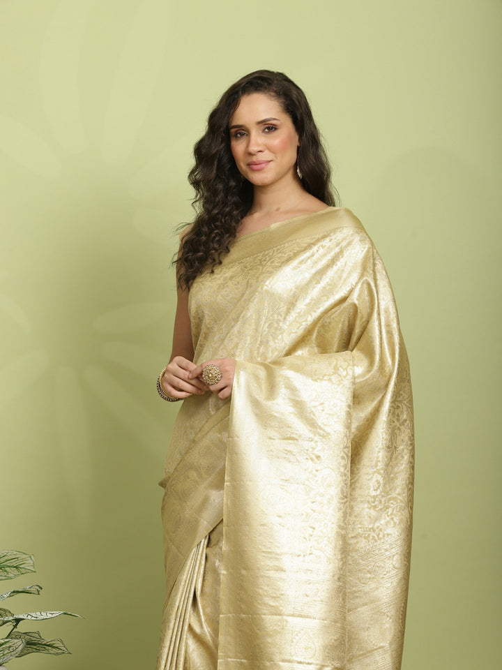 Golden Beige Woven Design Art Silk Saree