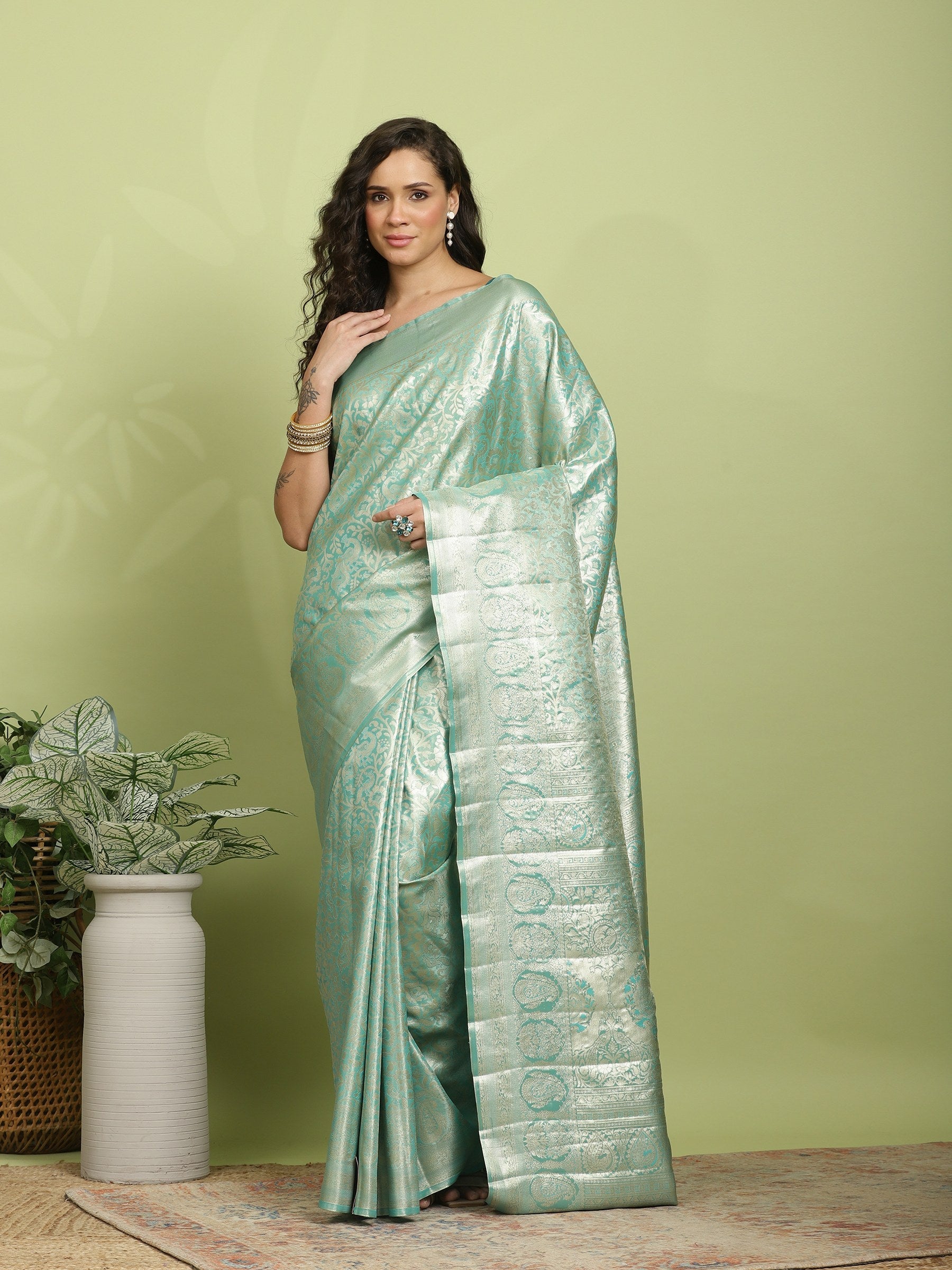Green Woven Design Art Silk Saree