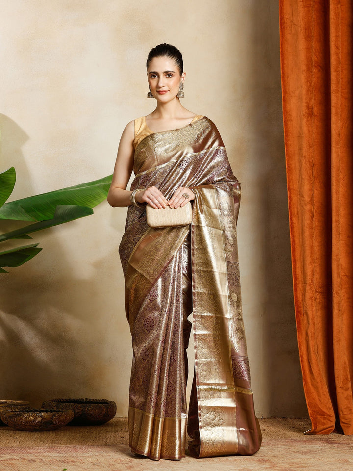 Onion Pink Kalamkari Woven Design Art Silk Saree