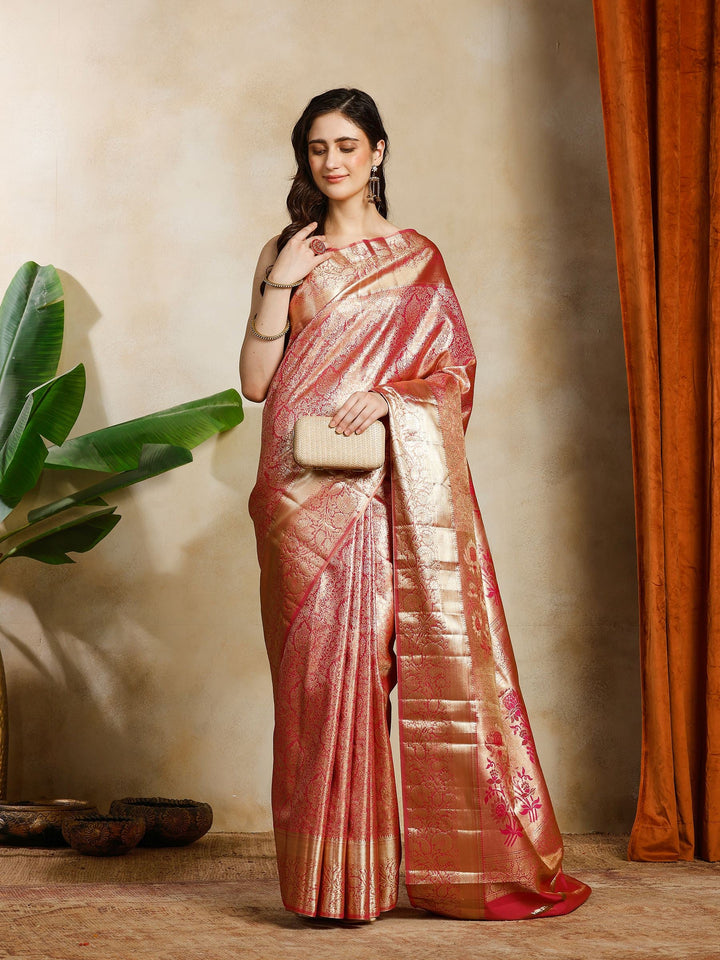 Pink Kalamkari Woven Design Art Silk Saree